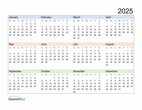Free Downloadable 2025 Yearly Calendar Template