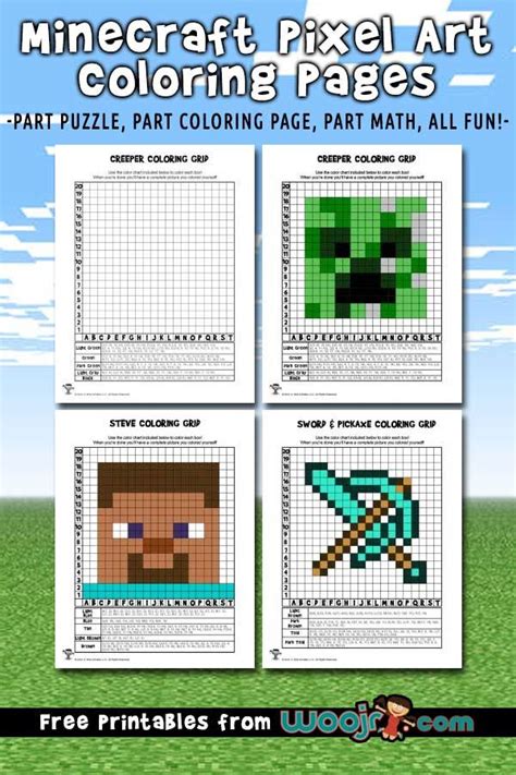 Minecraft Pixel Art Grid Coloring Pages Woo Jr Kids Activities
