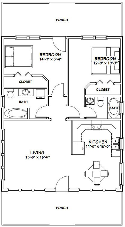 28x36 House 2 Bedroom 2 Bath 1008 Sq Ft Pdf Floor Etsy Small House