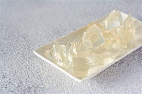 Gelatin Agar Agar Gelatinous Mass Cubes In The Form Of Crystals On A