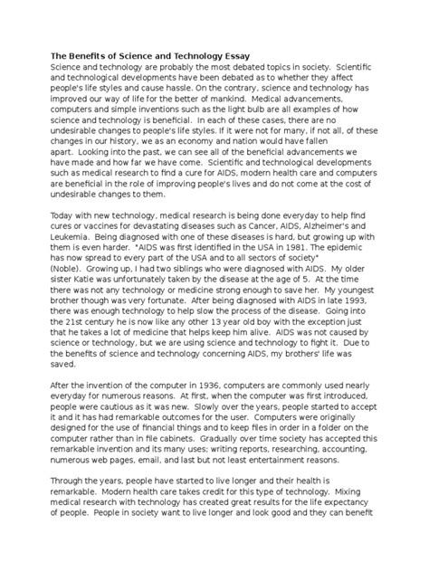 The Benefits of Science and Technology Essay | Wellness ...
