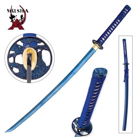 Musha Hand Forged Blue Damascus Samurai Sword BUDK Com