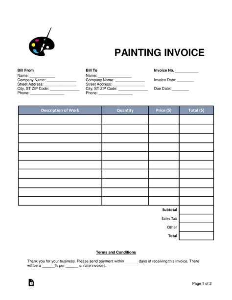 Edit And Download A Painting Invoice Example Bonsai