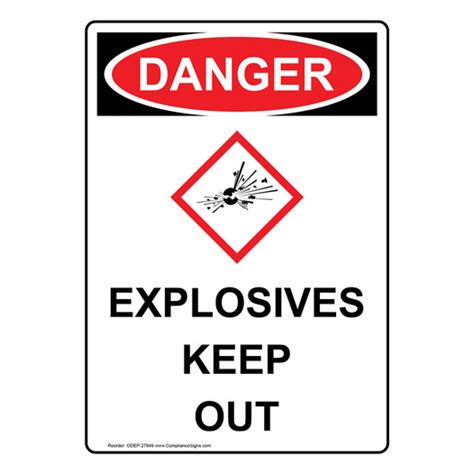 Vertical OSHA GHS Sign Or Label Explosives Keep Out Explosives