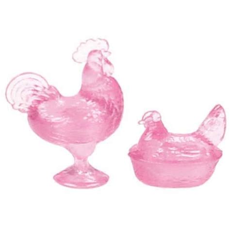 Pink Rooster And Hen Set Rooster Decor Colored Glassware Rooster