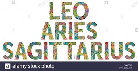 Hand Painted Art Design Hand Drawn Illustration Words Aries Leo And