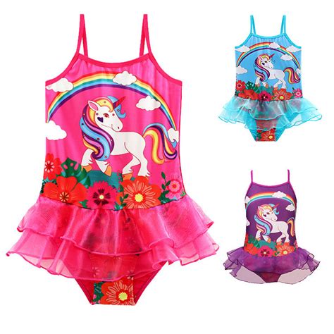 Toddle Kids Girls Print Rainbow Unicorn Flowers Tutu Ruffles Swimsuit