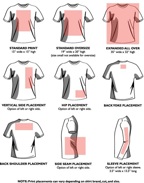 Art Unlimited Sportswear Design Guide Print Placements And Dimensions