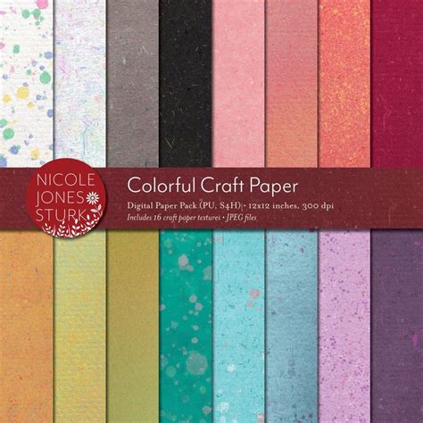 Colorful Craft Paper Textures Digital Scrapbook Paper Set Etsy
