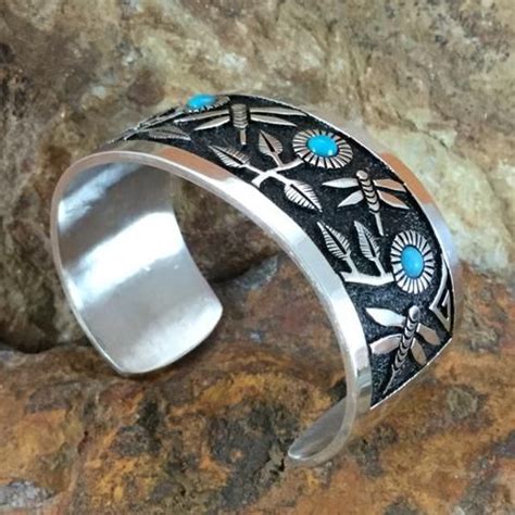 Sterling Silver Dragonfly Bracelet W Kingman Turquoise By Philbert