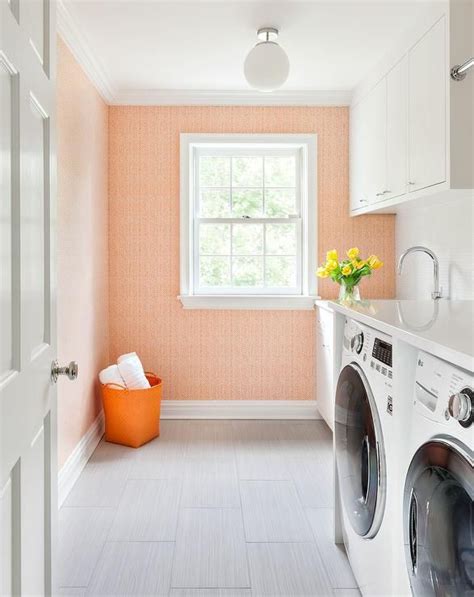 White And Orange Laundry Room Design Laundry Room Colors Bright