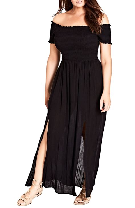 Plus Size Womens City Chic Smocked Off The Shoulder Maxi Dress Size X Large Black In 2021
