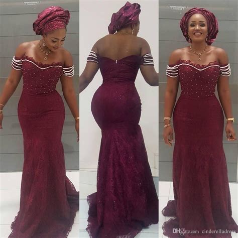Vintage Aso Ebi Style Burgundy Lace Prom Dresses 2018 Brazil African