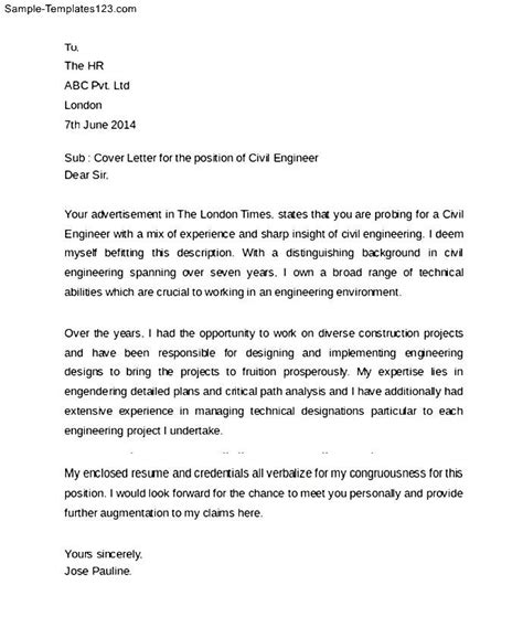 Civil engineering cover letter (text format). Sample Civil Engineering Cover Letter - Sample Templates ...