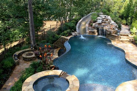 Pool With Slide Waterfall Grotto Cave Pool Waterfall