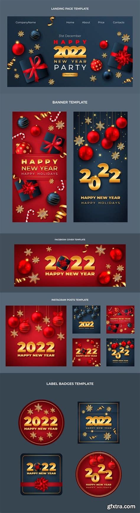 Realistic Happy New Year 2022 Vector Templates Collection Gfxtra