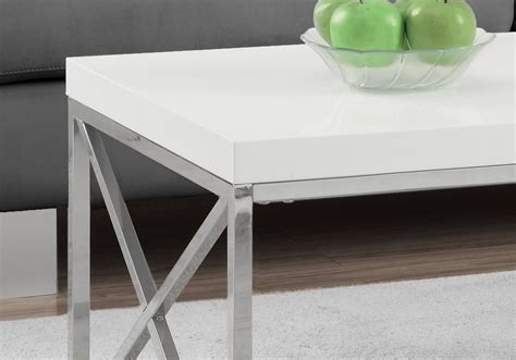 Coffee Table Glossy White With Chrome Metal Victoria Rose Decor