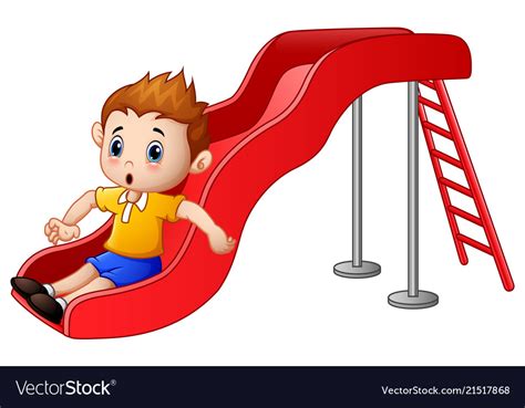 Little Boy Cartoon Playing On A Slide Royalty Free Vector