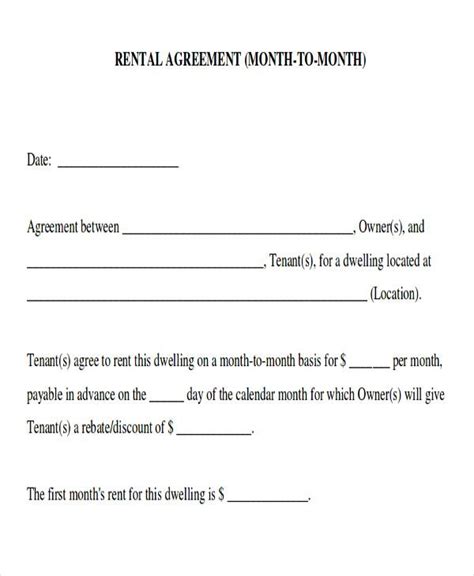 Month To Month Room Rental Agreement Form Sample5 Room Rental