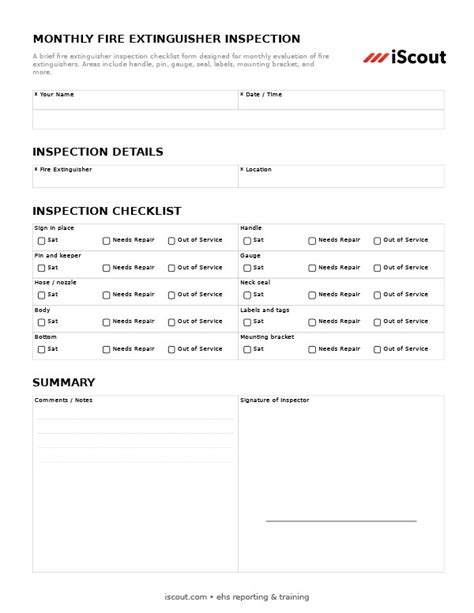 Stored pressure extinguishers are cheked by makeing sure that the fire extinguisher is in the green by reading the pressure guage. Fire Extinguisher Inspection Checklist Excel - Collection - Letter Templates