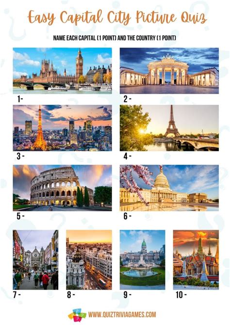 130 Capital City Quiz Questions And Answers Inc Picture Rounds