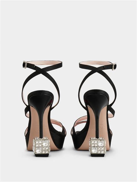 Cube Strass Heel Sandals In Satin Black Woman Rvw65232250rs042b999 Roger Vivier