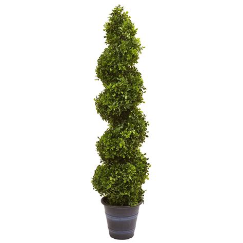 Boxwood Spiral Topiary With Planter Indooroutdoor Nearly Natural