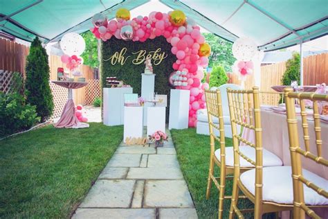Everything from the napkins and chair covers to the ceiling draping featured perfectly coordinating hues of the celebration's signature color. Kara's Party Ideas Pretty in Pink Glam Baby Shower | Kara ...