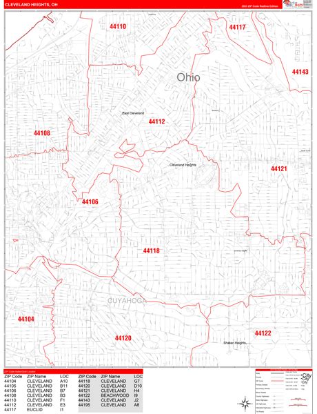 Cleveland Heights Ohio Zip Code Wall Map Red Line Style By Marketmaps Mapsales