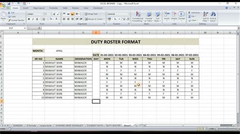 How To Make Duty Roster In Excel Excel Basic Youtube