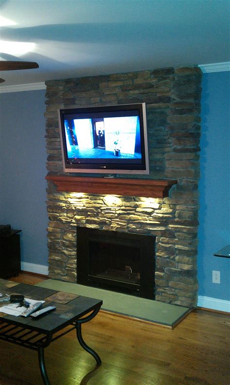 Looking for a good deal on led stone? LED puck lights under your fireplace mantel. DIY fireplace ...