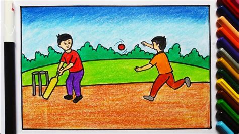 Boys Playing Cricket Easy Drawing 🏏 Cricket Player Drawing Youtube