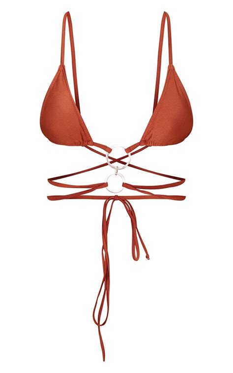 Burnt Orange O Ring Halterneck Triangle Padded Bikini Top