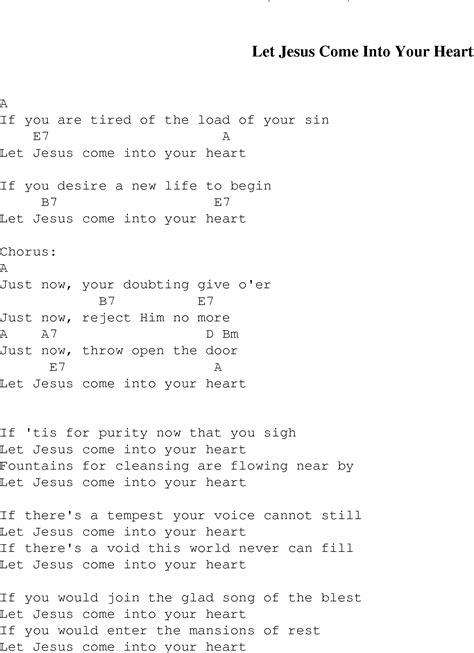 Let Jesus Come Into Your Heart Christian Gospel Song Lyrics And Chords