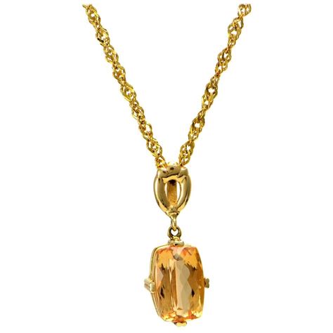 Solid 14 Karat Yellow Gold Genuine Imperial Topaz Pendant Necklace 22g