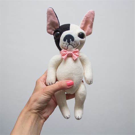 This darling black and white doggie wears a cute red bandanna that says puppy luv. French bulldog soft toy by www.meddle.us #frenchie # ...