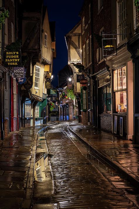 The Shambles York Nighttime Reflections On The Historic Roman Street