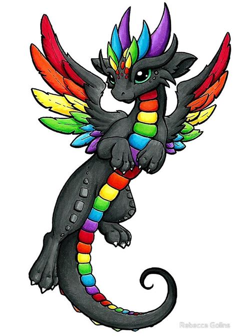 Black Rainbow Dragon By Rebecca Golins Easy Dragon Drawings Cute