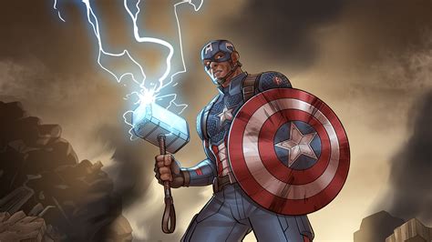 1920x1080 Shield Captain America With Thors Hammer 1080p Laptop Full