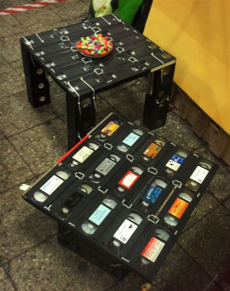 Table Made From Vhs Tapes Vhs Crafts Cassette Tapes Cassette Tape