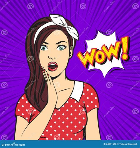 Vector Pop Art Surprised Woman Face With Open Mouth Stock Vector