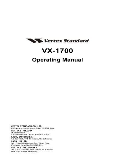 Vx 1700 Operating Manual Vertex Standard