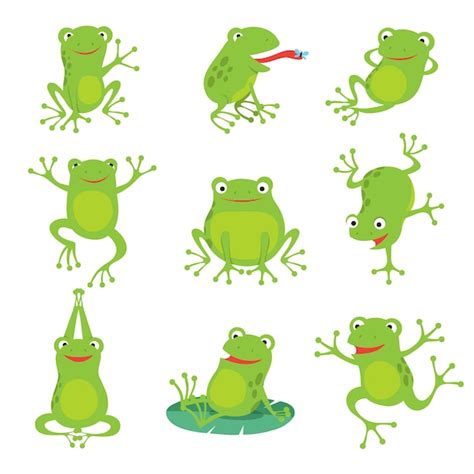 Ranas De Dibujos Animados Lindo Sapo Croar Verde Sobre Hojas De Loto En