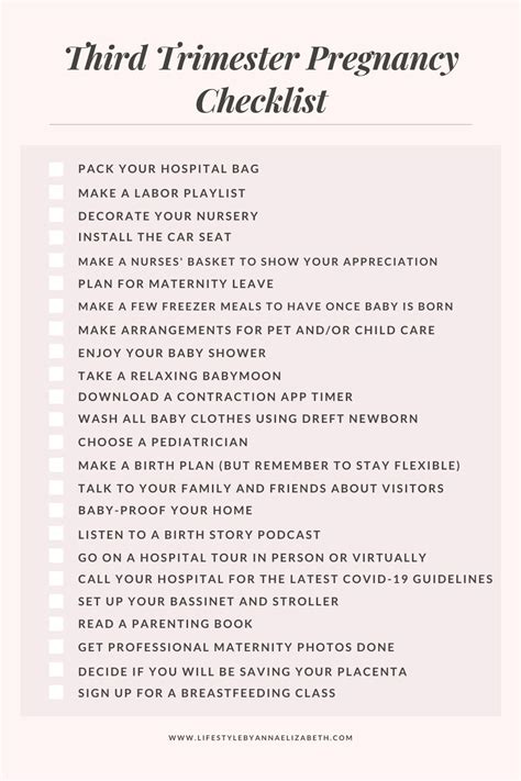 Printable Pregnancy Checklist A To Do List For Each Trimester Of