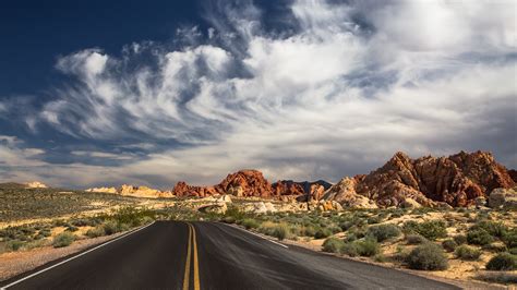 Road Nevada Usa Rocks Valley Of Fire State Park Blue Sky Hd