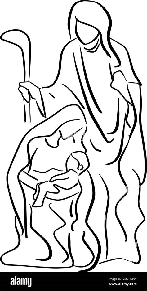 Nacimiento escena del bebé Jesús en el brazo de María ilustración vectorial dibujo de fideos