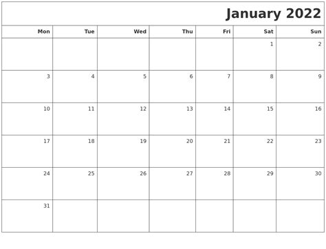 January 2022 Printable Calendars Free Letter Templates
