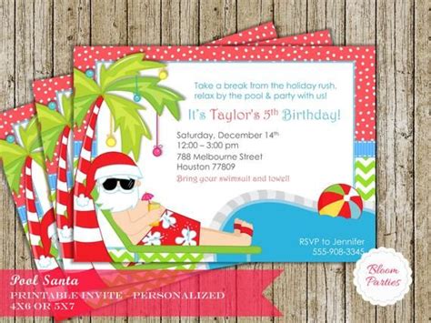 Christmas in july is all about celebrating santa and snow and all things winter at a time when it might otherwise seem impossible to get cool. Christmas Pool Party Invitation Winter Pool Party Swimming Santa Christmas in July Swim Birthday ...