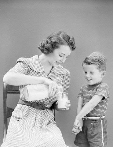 Retro Mother And Son S Mom Pouring Milk For Son Mother Son