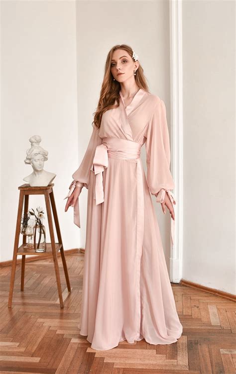 Long Blush Sheer Robe Womens Pink Robe Blush Long Robe Pink Etsy Uk